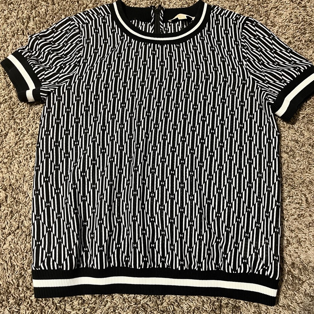 Michael Kors Black and White Geometric Blouse Size M
